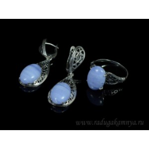 Кольцо и серьги с голубым агатом (имитация) ( сапфирин )