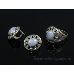 Кольцо и серьги с голубым агатом (имитация) ( сапфирин )