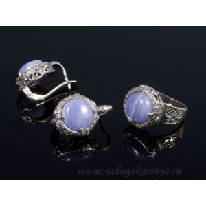 Кольцо и серьги с голубым агатом (имитация) ( сапфирин )