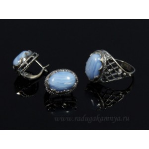 Кольцо и серьги с голубым агатом (имитация) ( сапфирин )