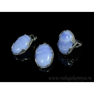 Кольцо и серьги с голубым агатом (имитация) ( сапфирин ) .