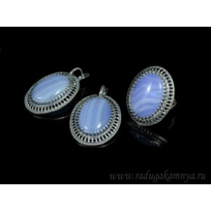 Кольцо и серьги с голубым агатом (имитация) ( сапфирин ) .