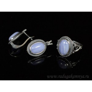 Кольцо и серьги с голубым агатом (имитация) ( сапфирин )