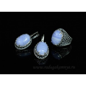 Кольцо и серьги с голубым агатом (имитация) ( сапфирин )