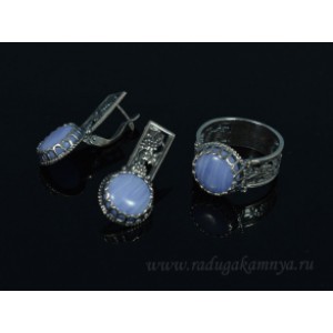 Кольцо и серьги с голубым агатом (имитация) ( сапфирин )