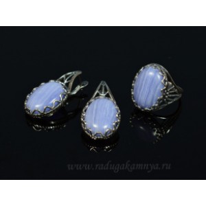 Кольцо и серьги с голубым агатом (имитация) ( сапфирин )