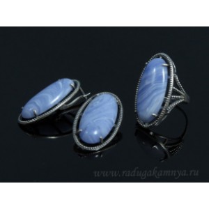 Кольцо и серьги с голубым агатом (имитация) ( сапфирин )