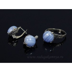 Кольцо и серьги с голубым агатом (имитация) ( сапфирин )