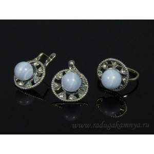 Кольцо и серьги с голубым агатом (имитация) ( сапфирин )