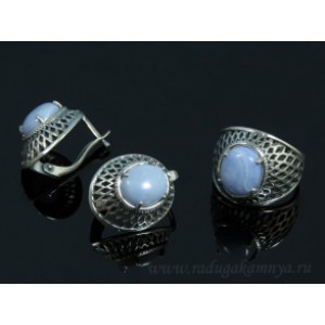 Кольцо и серьги с голубым агатом (имитация) ( сапфирин )