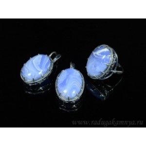 Кольцо и серьги с голубым агатом (имитация) ( сапфирин ) .