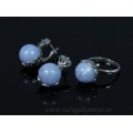 Кольцо и серьги с голубым агатом (имитация) ( сапфирин ) .
