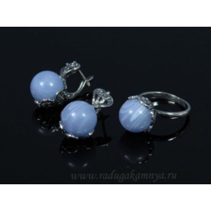 Кольцо и серьги с голубым агатом (имитация) ( сапфирин ) .