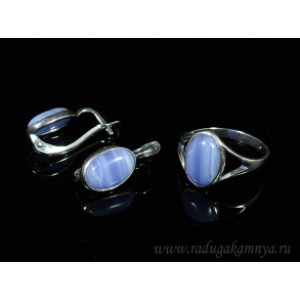 Кольцо и серьги с голубым агатом (имитация) ( сапфирин )