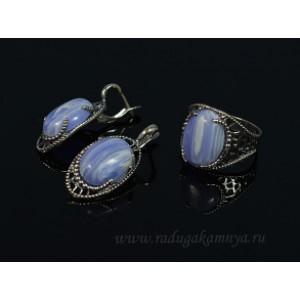 Кольцо и серьги с голубым агатом (имитация) ( сапфирин )