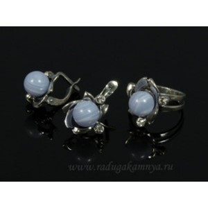 Кольцо и серьги с голубым агатом (имитация) ( сапфирин )
