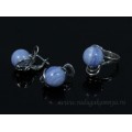 Кольцо и серьги с голубым агатом (имитация) ( сапфирин )