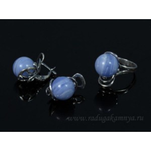 Кольцо и серьги с голубым агатом (имитация) ( сапфирин )
