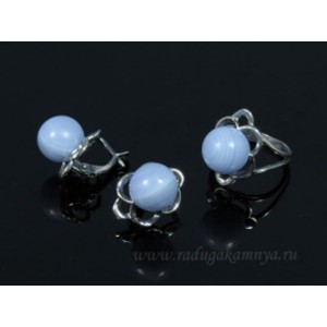 Кольцо и серьги с голубым агатом (имитация) ( сапфирин )