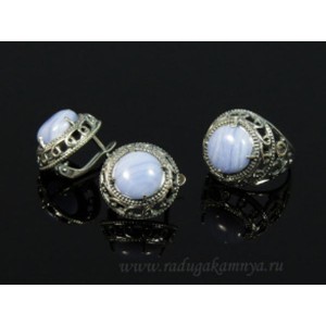 Кольцо и серьги с голубым агатом (имитация) ( сапфирин )