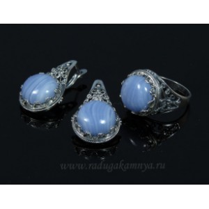 Кольцо и серьги с голубым агатом (имитация) ( сапфирин )