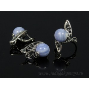 Кольцо и серьги с голубым агатом (имитация) ( сапфирин )
