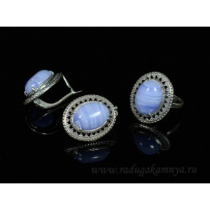 Кольцо и серьги с голубым агатом (имитация) ( сапфирин )