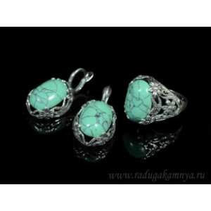 Кольцо и серьги с бирюзой (имитация)  .