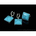 Кольцо и серьги с бирюзой (имитация) в посеребрении квадрат 22*мм. Кольцо и серьги с бирюзой (имитация) в посеребрении квадрат 22*мм.