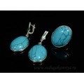 Кольцо и серьги с бирюзой (имитация) в посеребрении овал *27мм