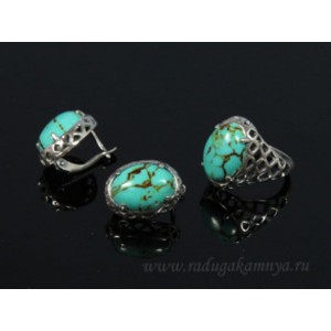 Кольцо и серьги с бирюзой (имитация) .