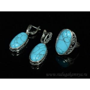 Кольцо и серьги с бирюзой (имитация) Кольцо и серьги с бирюзой (имитация)