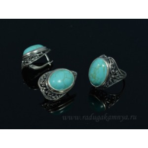 Кольцо и серьги с бирюзой (имитация)