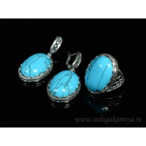 Кольцо и серьги с бирюзой (имитация) . Кольцо и серьги с бирюзой (имитация) .