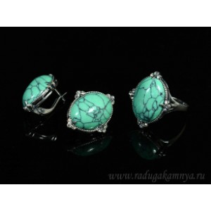 Кольцо и серьги с бирюзой (имитация) . Кольцо и серьги с бирюзой (имитация) .