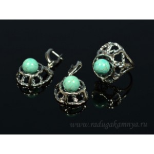 Кольцо и серьги с бирюзой (имитация) . Кольцо и серьги с бирюзой (имитация) .