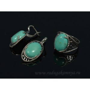Кольцо и серьги с бирюзой (имитация) . Кольцо и серьги с бирюзой (имитация) .