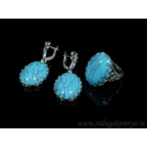 Кольцо и серьги с бирюзой (имитация) .