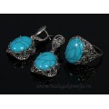 Кольцо и серьги с бирюзой (имитация) .