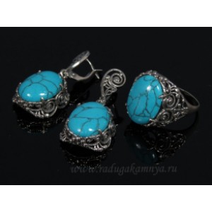 Кольцо и серьги с бирюзой (имитация) .