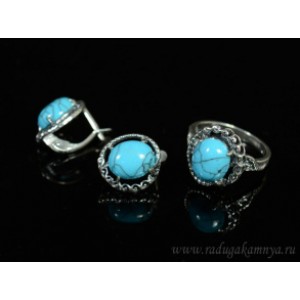 Кольцо и серьги с бирюзой (имитация) .