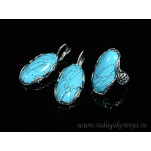 Кольцо и серьги с бирюзой (имитация) . Кольцо и серьги с бирюзой (имитация) .