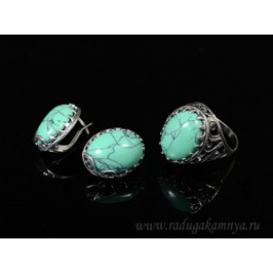 Кольцо и серьги с бирюзой (имитация) .