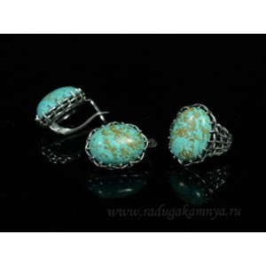 Кольцо и серьги с бирюзой (имитация) .