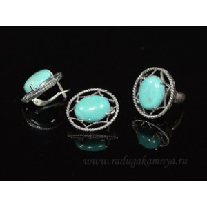 Кольцо и серьги с бирюзой (имитация) . Кольцо и серьги с бирюзой (имитация) .