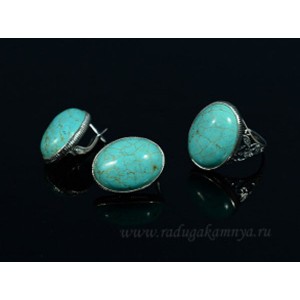 Кольцо и серьги с бирюзой (имитация) . Кольцо и серьги с бирюзой (имитация) .