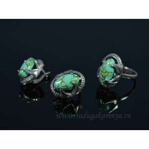 Кольцо и серьги с бирюзой (имитация) .
