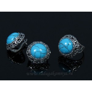 Кольцо и серьги с бирюзой (имитация) .