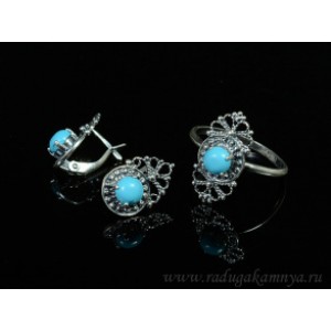 Кольцо и серьги с бирюзой (имитация) Кольцо и серьги с бирюзой (имитация)
