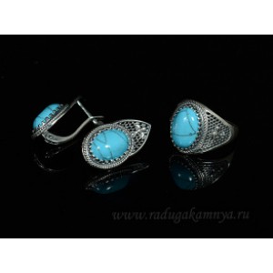 Кольцо и серьги с бирюзой (имитация)